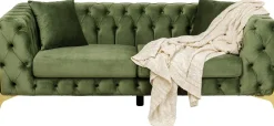 Sofa 2-osobowa Welurowa Pikowana Zielona Nogi Złote 200 Cm*KARE Design Outlet