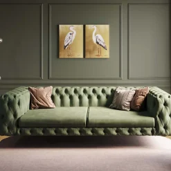 Sofa 3-osobowa Welurowa Pikowana Zielona Glamour 240 Cm Nogi Złote*KARE Design Hot