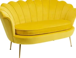 Sofa 2-osobowa Welurowa żółta 132 Cm Nogi Złote*KARE Design Best