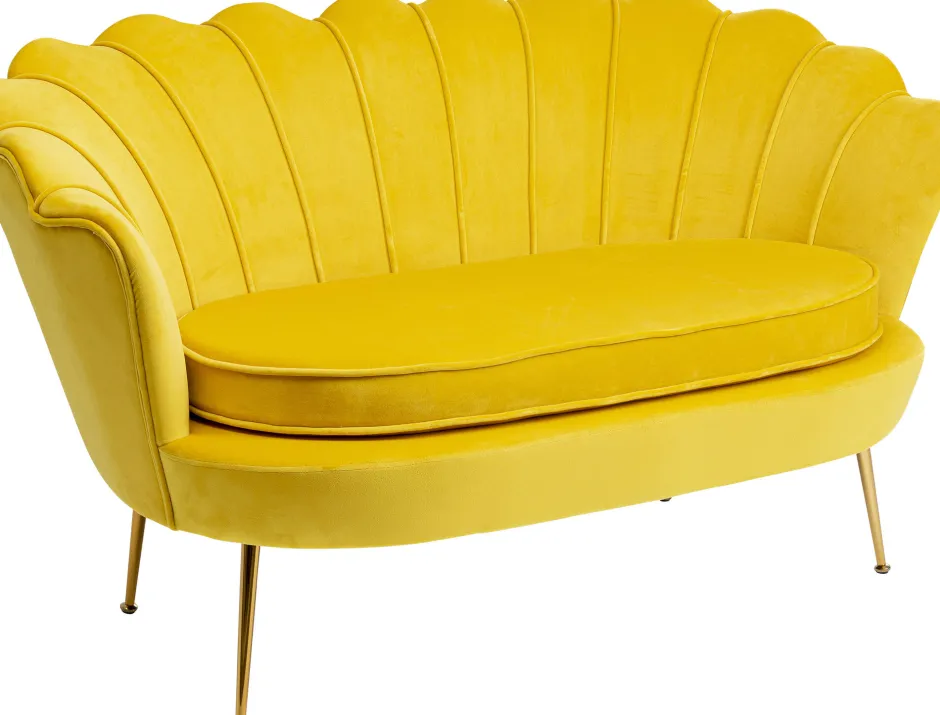 Sofa 2-osobowa Welurowa żółta 132 Cm Nogi Złote*KARE Design Best
