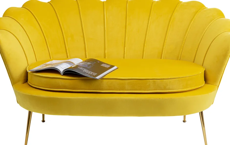Sofa 2-osobowa Welurowa żółta 132 Cm Nogi Złote*KARE Design Best