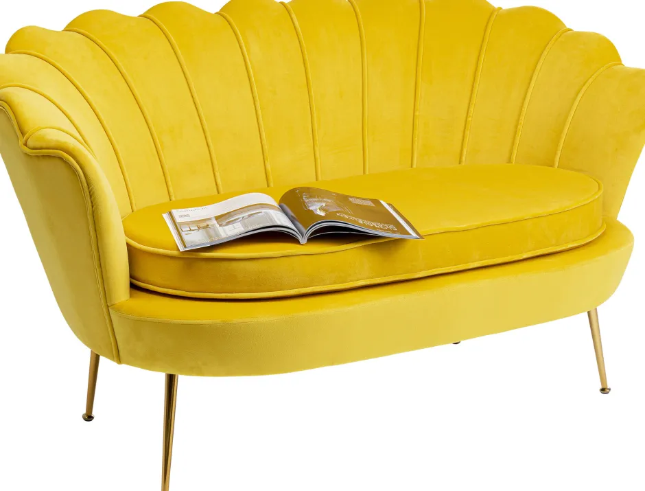 Sofa 2-osobowa Welurowa żółta 132 Cm Nogi Złote*KARE Design Best