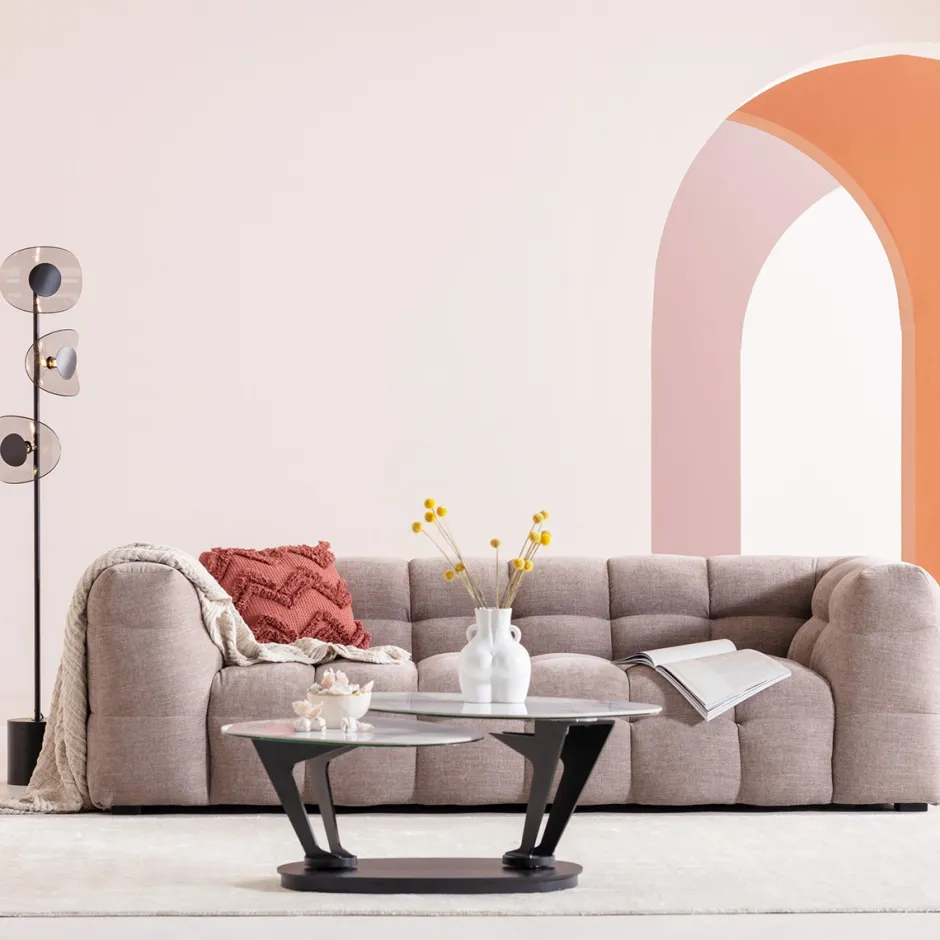 Sofa Pikowana 3-osobowa Jasnobrązowa 240 Cm*KARE Design