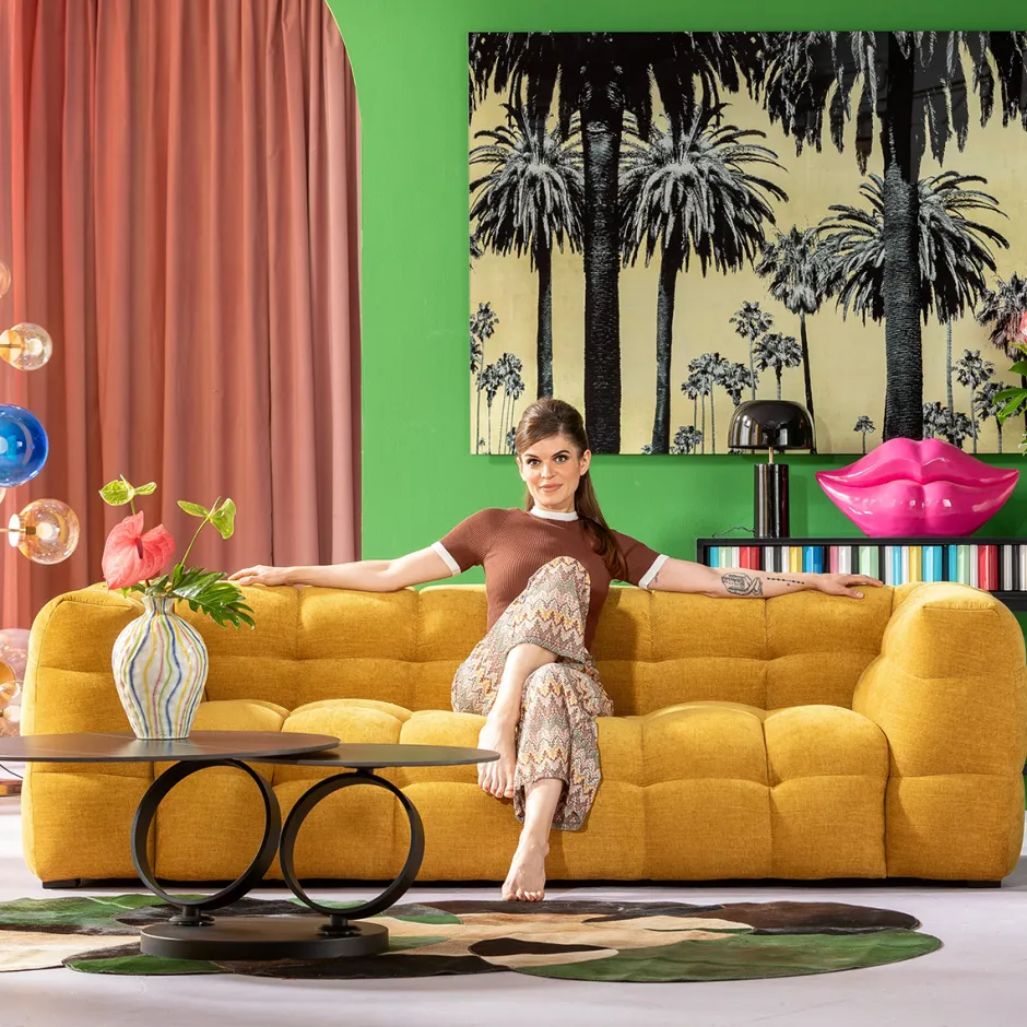 Sofa Pikowana 3-osobowa żółta 240 Cm*KARE Design Clearance