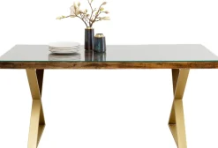 Stół Blat Drewno Z Recyklingu I Szkło Hartowane Nogi Złote 180x90 Cm*KARE Design New