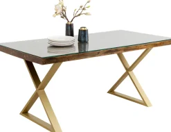 Stół Blat Drewno Z Recyklingu I Szkło Hartowane Nogi Złote 180x90 Cm*KARE Design New