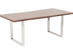 Stół Brązowy Drewniany Blat Akacja Srebrne Metalowe Nogi 180x90 Cm*KARE Design Sale