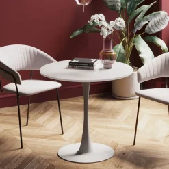 Stół Do Jadalni Biały Blat MDF Noga Stalowa Ø80 Cm*KARE Design