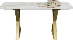 Stół Do Jadalni Blat Ceramiczny Nogi Złote Krzyżowe 160x80 Cm*KARE Design New