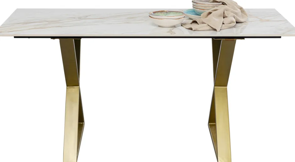 Stół Do Jadalni Blat Ceramiczny Nogi Złote Krzyżowe 160x80 Cm*KARE Design New