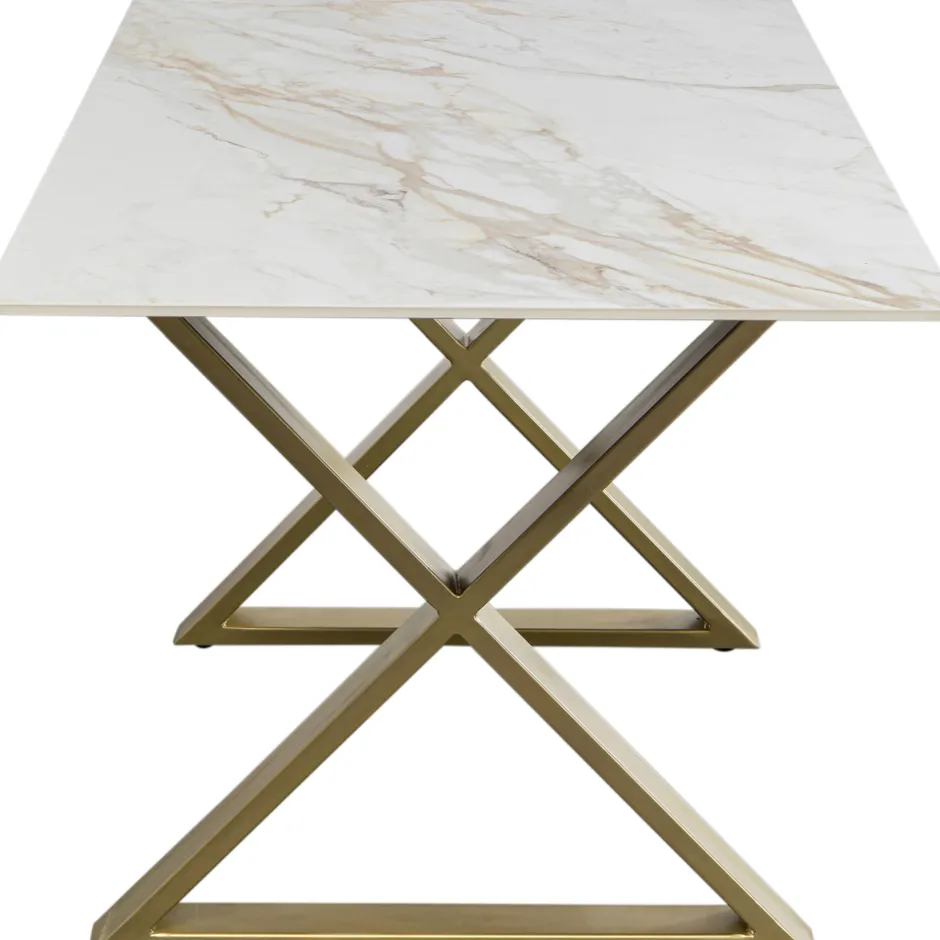 Stół Do Jadalni Blat Ceramiczny Nogi Złote Krzyżowe 160x80 Cm*KARE Design New