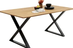 Stół Do Jadalni Blat Drewno Dębowe Olejowane Nogi Krzyżowe Czarne Stalowe 200x100 Cm*KARE Design Discount
