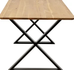 Stół Do Jadalni Blat Drewno Dębowe Olejowane Nogi Krzyżowe Czarne Stalowe 200x100 Cm*KARE Design Discount