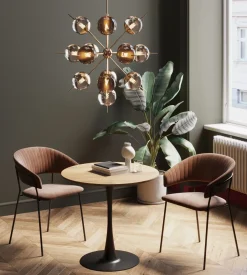 Stół Do Jadalni Blat MDF Kolor Dębowy Noga Stalowa Czarna Ø80 Cm*KARE Design