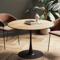 Stół Do Jadalni Blat MDF Kolor Dębowy Noga Stalowa Czarna Ø110 Cm*KARE Design Hot