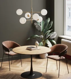 Stół Do Jadalni Blat MDF Kolor Dębowy Noga Stalowa Czarna Ø110 Cm*KARE Design Hot