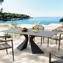 Stół Ogrodowy Czarny Blat Ceramika Nogi Aluminium 180x90 Cm*KARE Design New