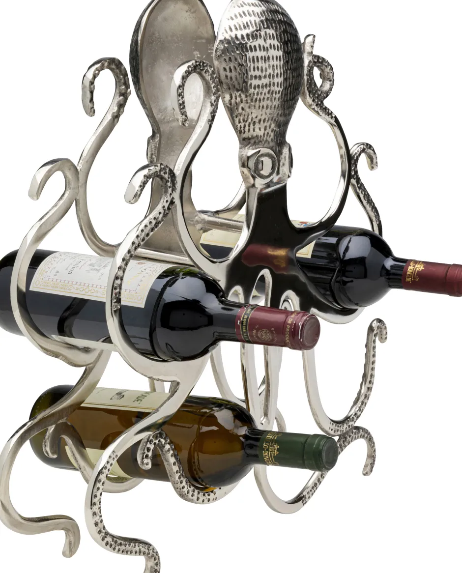 Stojak Na Wino Srebrny Z Aluminium Kształt Ośmiornicy 44x49 Cm*KARE Design New