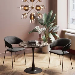 Stół Okrągły Blat MDF Imitacja Marmuru Czarny Ø80 Cm*KARE Design Online
