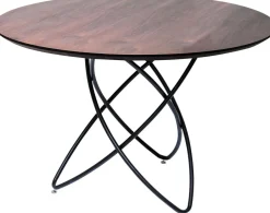 Stół Okrągły Brązowy Blat Fornirowany Orzech Nogi Stalowe Ø120 Cm*KARE Design
