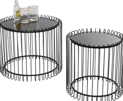 Stoliki Kawowe Czarne Blaty Szklane 2-set Podstawa Stal*KARE Design New