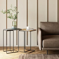 Stoliki Pomocnicze Blaty Aluminiowe Nogi Stalowe Czarny I Złoty 2-set*KARE Design Hot