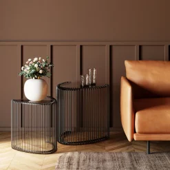 Stoliki Pomocnicze Czarne Blaty Trójkątne Szklane 2-set*KARE Design Online