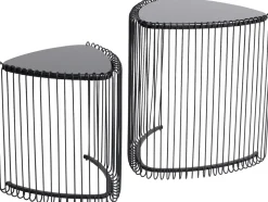 Stoliki Pomocnicze Czarne Blaty Trójkątne Szklane 2-set*KARE Design Online