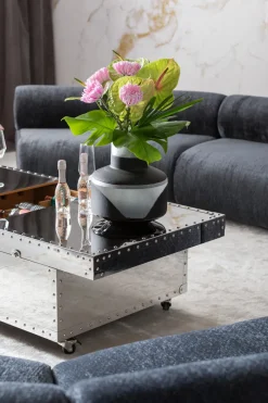 Stolik Kawowy Barek Rozkładany Srebrny Na Kółkach Stal Nierdzewna 120x75 Cm*KARE Design