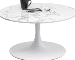 Stolik Kawowy Okrągły Biały Blat MDF Imitacja Marmuru Ø80 Cm*KARE Design