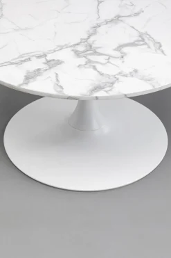 Stolik Kawowy Okrągły Biały Blat MDF Imitacja Marmuru Ø80 Cm*KARE Design