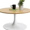 Stolik Kawowy Okrągły Naturalny Blat MDF Ø80 Cm Podstawa Biała Stalowa*KARE Design Clearance