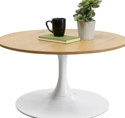 Stolik Kawowy Okrągły Naturalny Blat MDF Ø80 Cm Podstawa Biała Stalowa*KARE Design Clearance