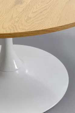 Stolik Kawowy Okrągły Naturalny Blat MDF Ø80 Cm Podstawa Biała Stalowa*KARE Design Clearance