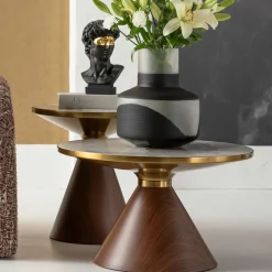 Stolik Kawowy Z Ceramicznym Blatem Podstawa Brązowa Ø70 Cm*KARE Design Outlet