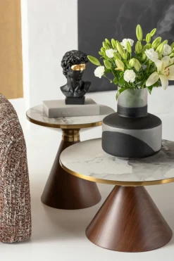 Stolik Kawowy Z Ceramicznym Blatem Podstawa Brązowa Ø70 Cm*KARE Design Outlet
