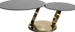 Stolik Kawowy Z Obrotowymi Okrągłymi Blatami Z Ceramiki Podstawa Metalowa Złota 133x80 Cm*KARE Design New