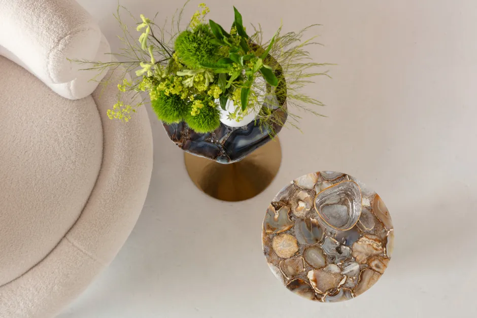 Stolik Pomocniczy Blat Agat Podstawa Marmurowa Biała Ø25x60 Cm*KARE Design Online