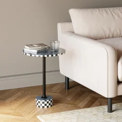 Stolik Pomocniczy Niebieski MDF I Stal Ø40x50 Cm Szachownica*KARE Design