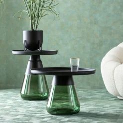 Stolik Pomocniczy Okrągły Stal Czarna I Szkło Zielone Ø50 Cm*KARE Design New