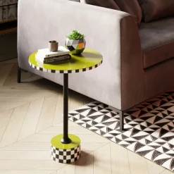 Stolik Pomocniczy Oliwkowy MDF I Stal Ø25x50 Cm Szachownica*KARE Design Best
