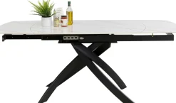 Stół Rozkładany Blat Ceramiczny Biały Podstawa Stal Czarna 120-180x90 Cm*KARE Design Discount