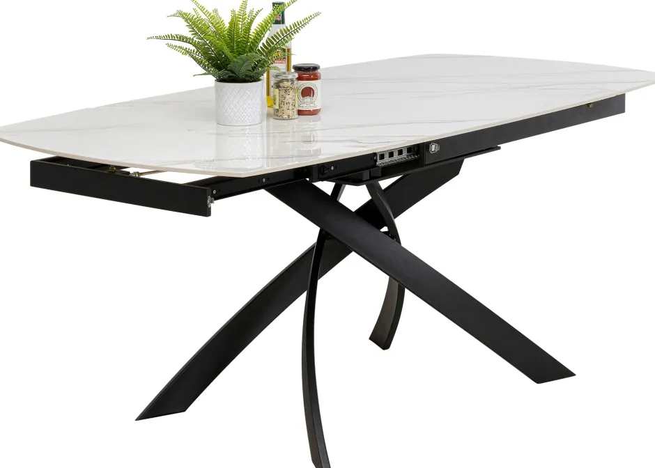 Stół Rozkładany Blat Ceramiczny Biały Podstawa Stal Czarna 120-180x90 Cm*KARE Design Discount