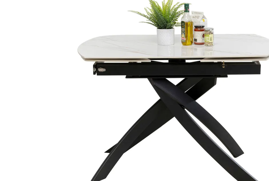Stół Rozkładany Blat Ceramiczny Biały Podstawa Stal Czarna 120-180x90 Cm*KARE Design Discount