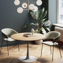 Stół Skandynawski Blat MDF Kolor Dąb Podstawa Biała Ø110 Cm*KARE Design Discount