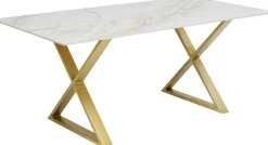 Stół Z Kamionkowym Blatem 180x90 Cm Nogi Złote Krzyżowe*KARE Design New