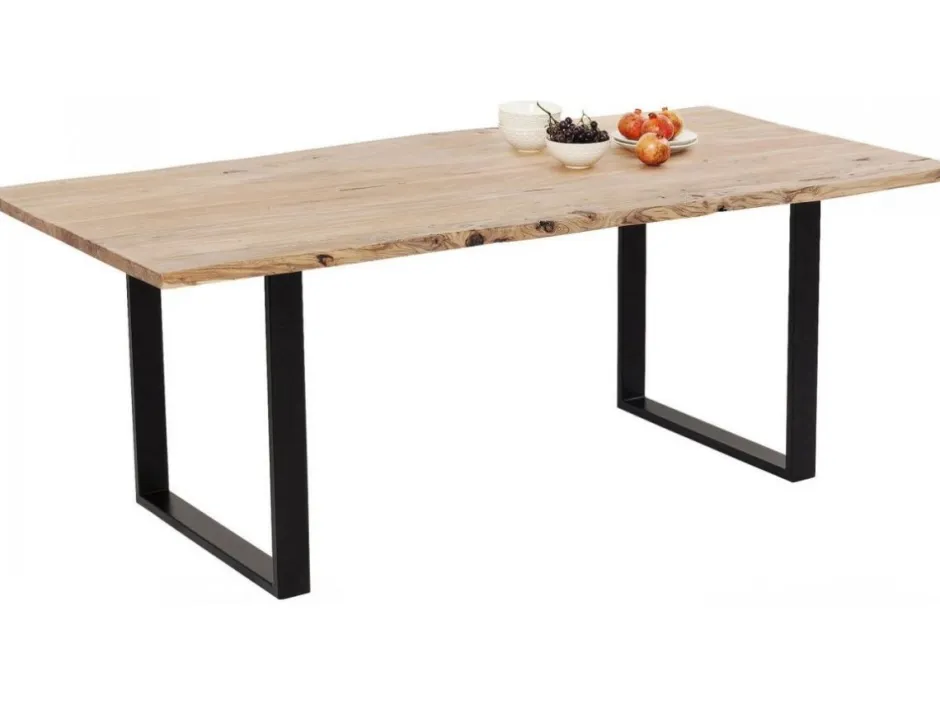 Stół Z Naturalnym Drewnianym Blatem I Czarnymi Metalowymi Nogami 160x80 Cm*KARE Design