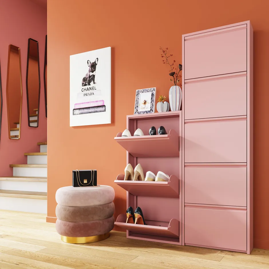 Szafka Na Buty Stalowa Różowa 5 Przegródek 50x173 Cm*KARE Design Discount