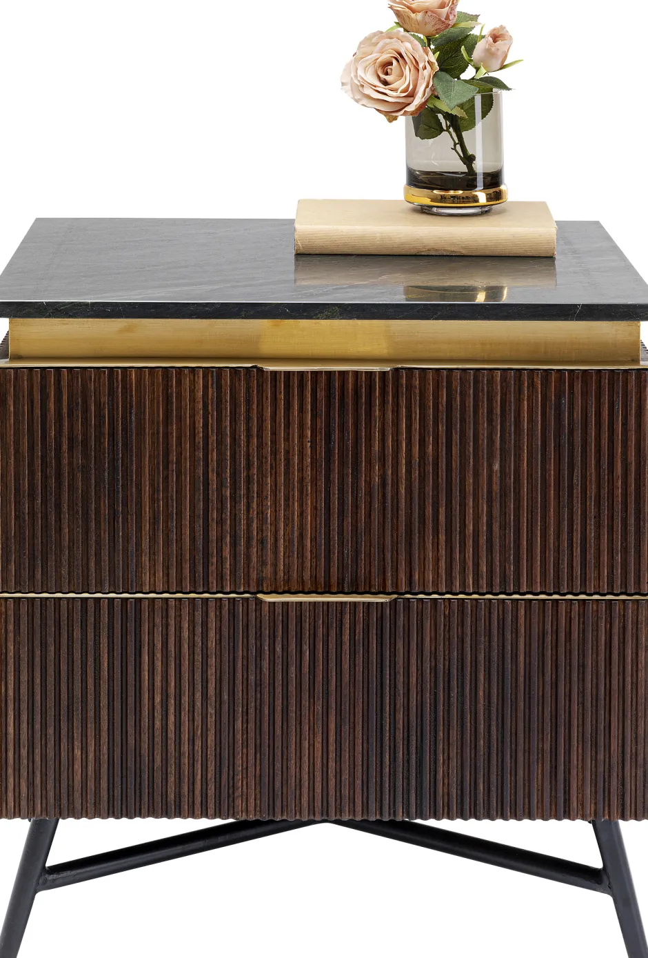 Szafka Nocna Catalina 51x58 Cm Drewno Mango Ciemnobrązowe - Blat Marmur*KARE Design Sale