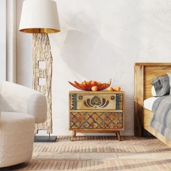 Szafka Nocna Z 2 Szufladami Drewno Mango Kolorowe Ornamenty 50x46 Cm*KARE Design New